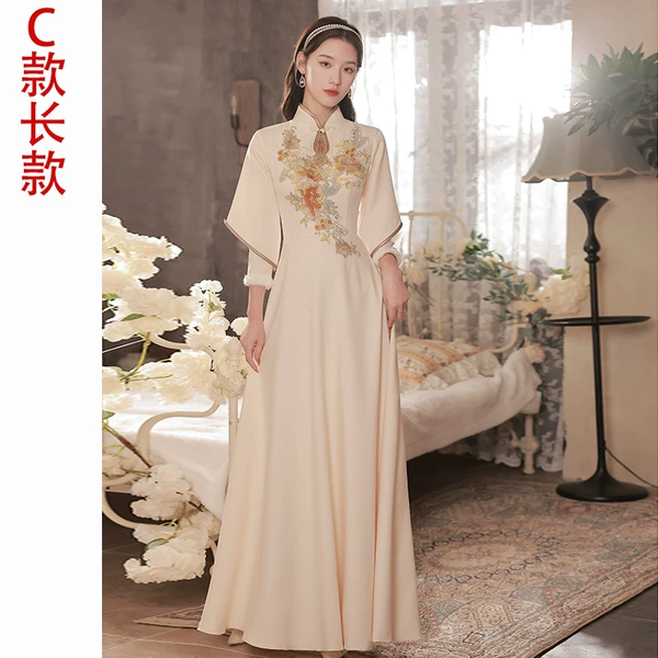 C style long style (stand collar and stacked sleeves)