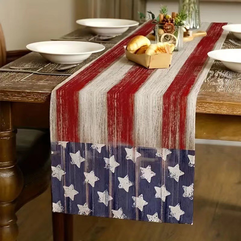 7.14 Día de la Independencia de los Estados Unidos bandera de mesa mesa de té decoración de mesa de aislamiento térmico lino impresa mesa decoración de tela