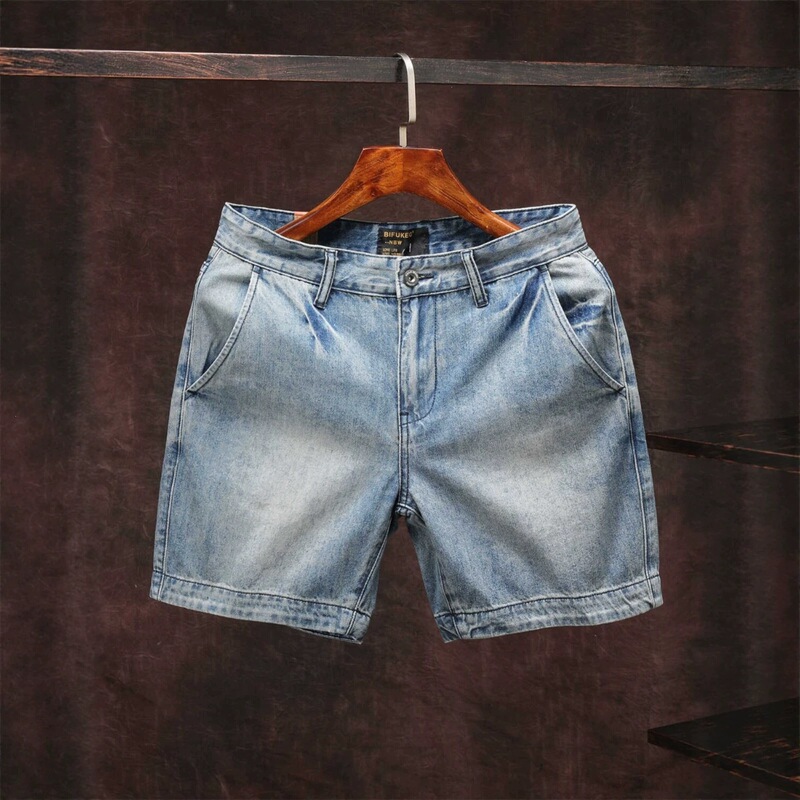 American-Style Casual Retro Denim Shorts for Men, Slim-Fit Straight Casual Shorts, Summer Thin Style, Cool and Stylish Quarter-Length Shorts