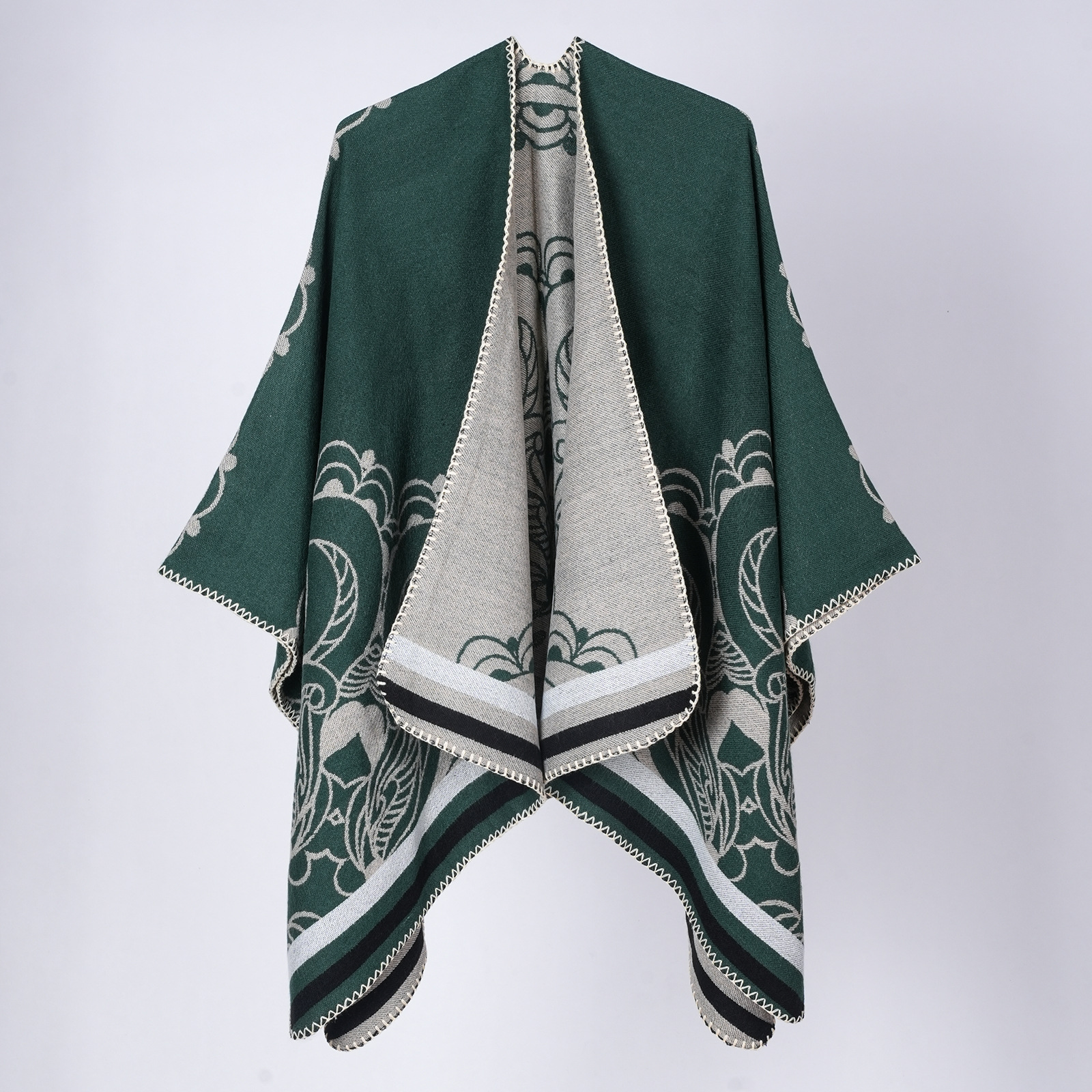 Sciarpa da viaggio jacquard versatile con bordo in pizzo donna_voghion.com