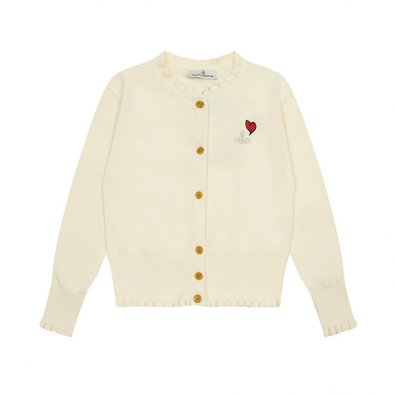 Кардиган (Vivienne Westwood) с вышитым сердцем и орбом, шерсть, размеры S–L, абрикос/чёрный