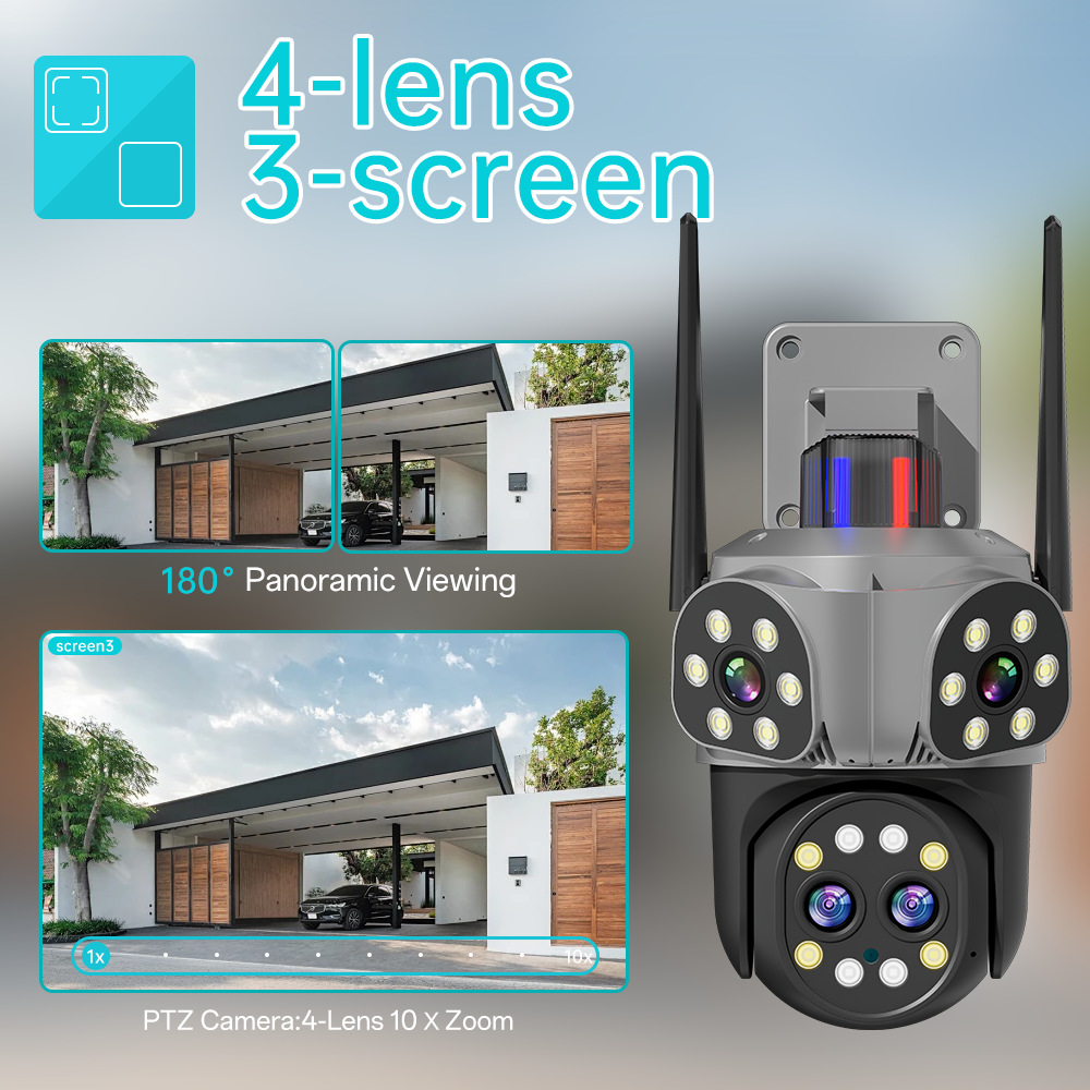 Echte 4-Linsen-Überwachungskamera mit 8010k-fachem Zoom, Nachtsicht, HD-Fernbedienung und intelligentem WLAN-Monitor_voghion.com