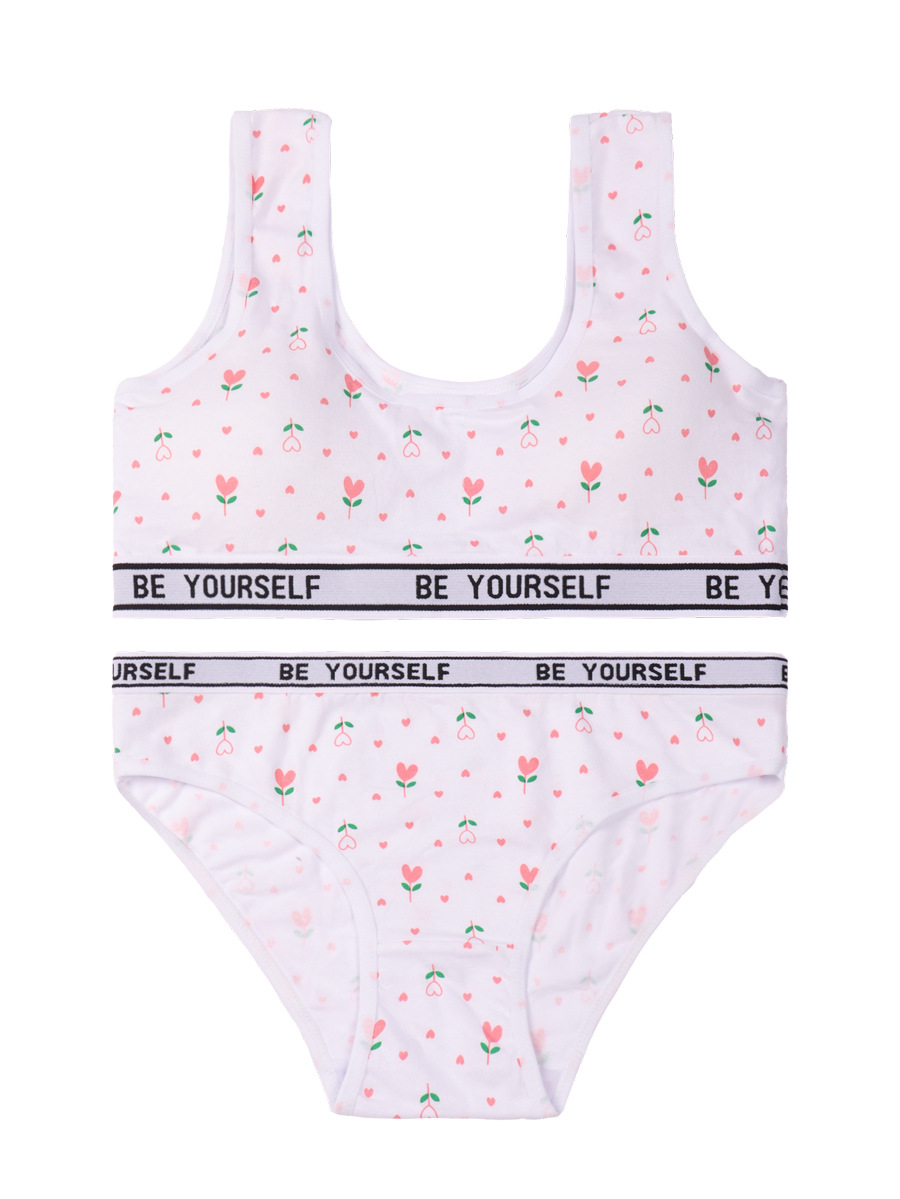 Impresión linda niña ropa interior niña período de desarrollo sujetador algodón deporte a prueba de golpes chaleco de copa fija traje de bragas