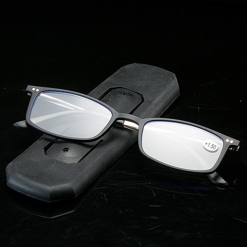 New anti-blue light with mobile phone holder reading glasses HD resin old glasses old light glasses with leather case
