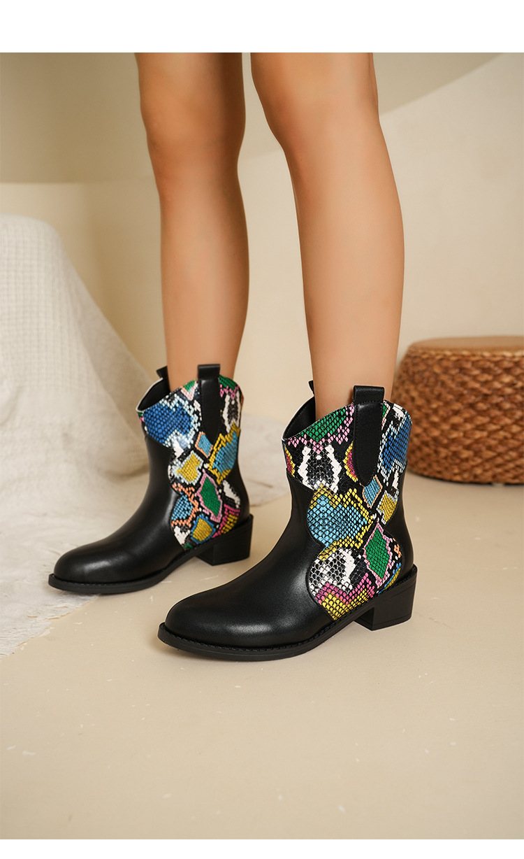 Women's Shoes 2024 autumn and winter new thick heel ladies high boots round head color matching fashion boots mid heel pu sleeve boots_voghion.com