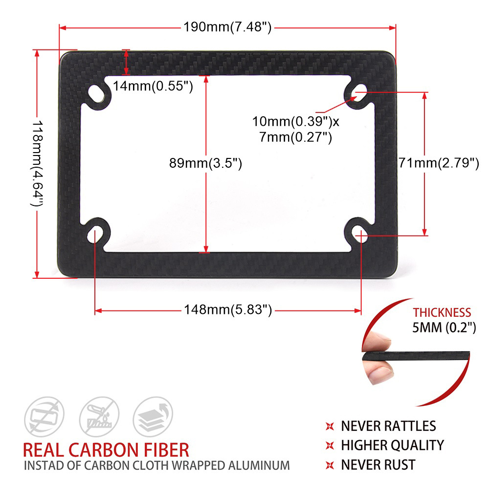 Us Standard 4-Hole Motorcycle License Plate Frame, Matte Dry Carbon License Plate Frame, Us Standard License Plate Holder Modification Accessories