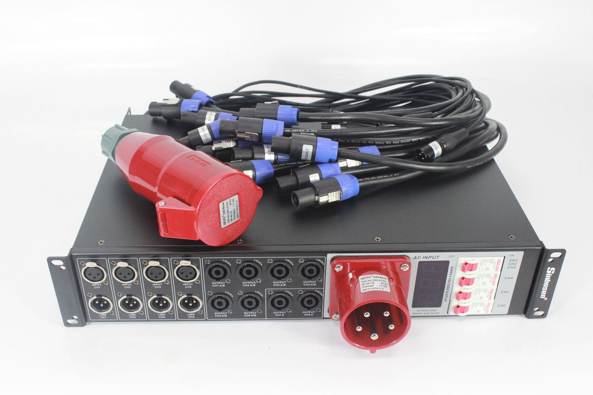 Distribuidor de energía de 4+8 etapas, caja de alimentación, unidad de distribución, equipo de distribución, caja de control de altavoces de arreglo lineal de 5 núcleos.