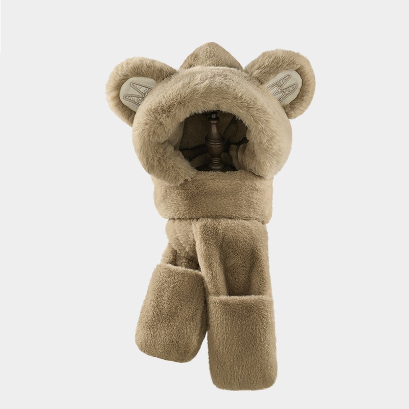 귀여운 곰 모자 대외 무역 가을, 겨울 신제품 스카프 원피스 모자 모조 모피 따뜻한 장갑 원피스 플러시 스카프