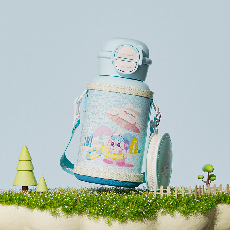 かわいいダブルドリンク子供保温カップストロー付き食品級316ステンレスアニメ携帯弾み学生水筒|undefined