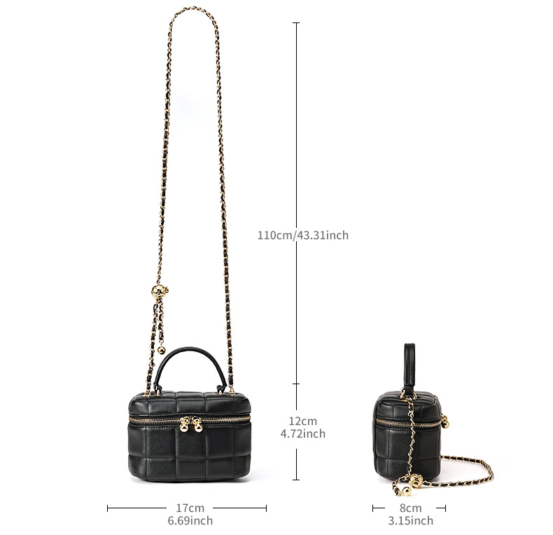 Elegante borsa a scatola in pelle trapuntata con tracolla a catena - Versatile borsa a tracolla e a spalla per donna_voghion.com