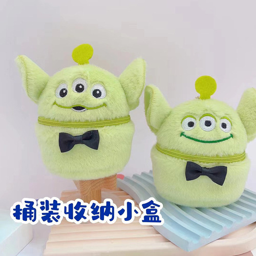 Cartoon anime pink bear three-eyed plush storage box bucket bag keychain pendant student coin purse doll wholesale
