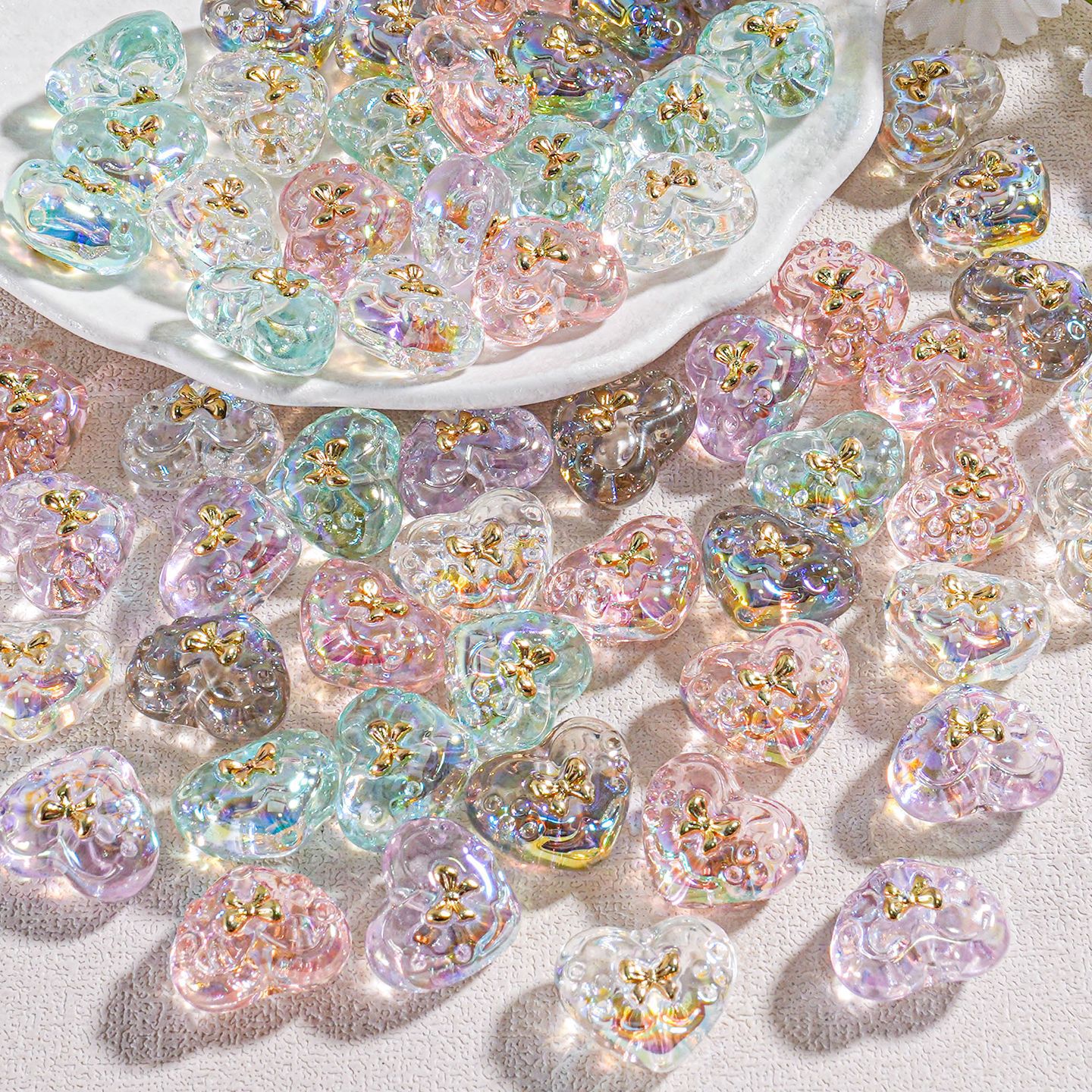 Ma Bei transparente amor con cuentas de oro resina hecha a mano DIY cadena de teléfono móvil bolso cadena collar pendientes accesorios para el cabello