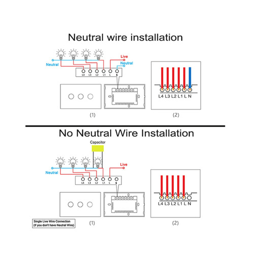 Doodle Zigbee Smart Touch Switch 1/2/3/4 Pole Zero Fire Line / Single Zero Fire General Model APP Wireless Control