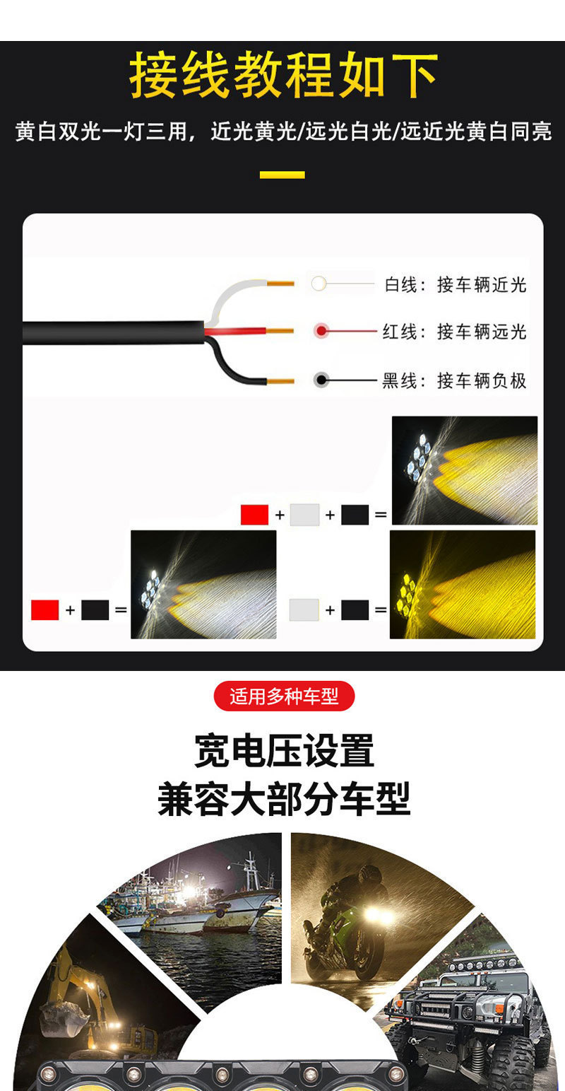 Dual-Row Led Spotlight for Motorcycle Modification, Ultra-Bright Spotlight, Universal External Headlight for Electric Vehicles