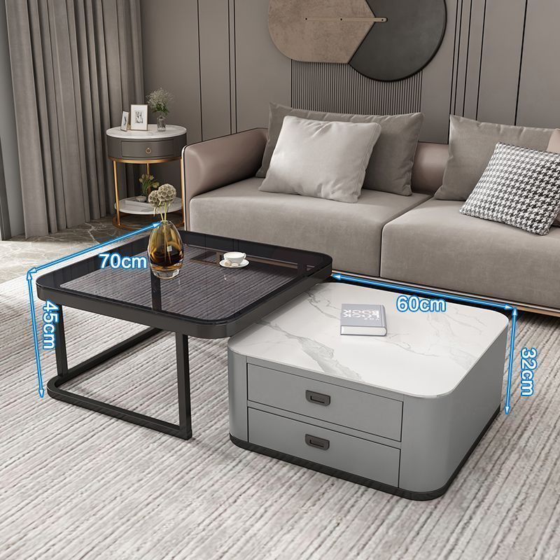 Mesa de té personalizada panel de roca TV combinación moderna y simple sala de estar casera vidrio cuadrado minimalista