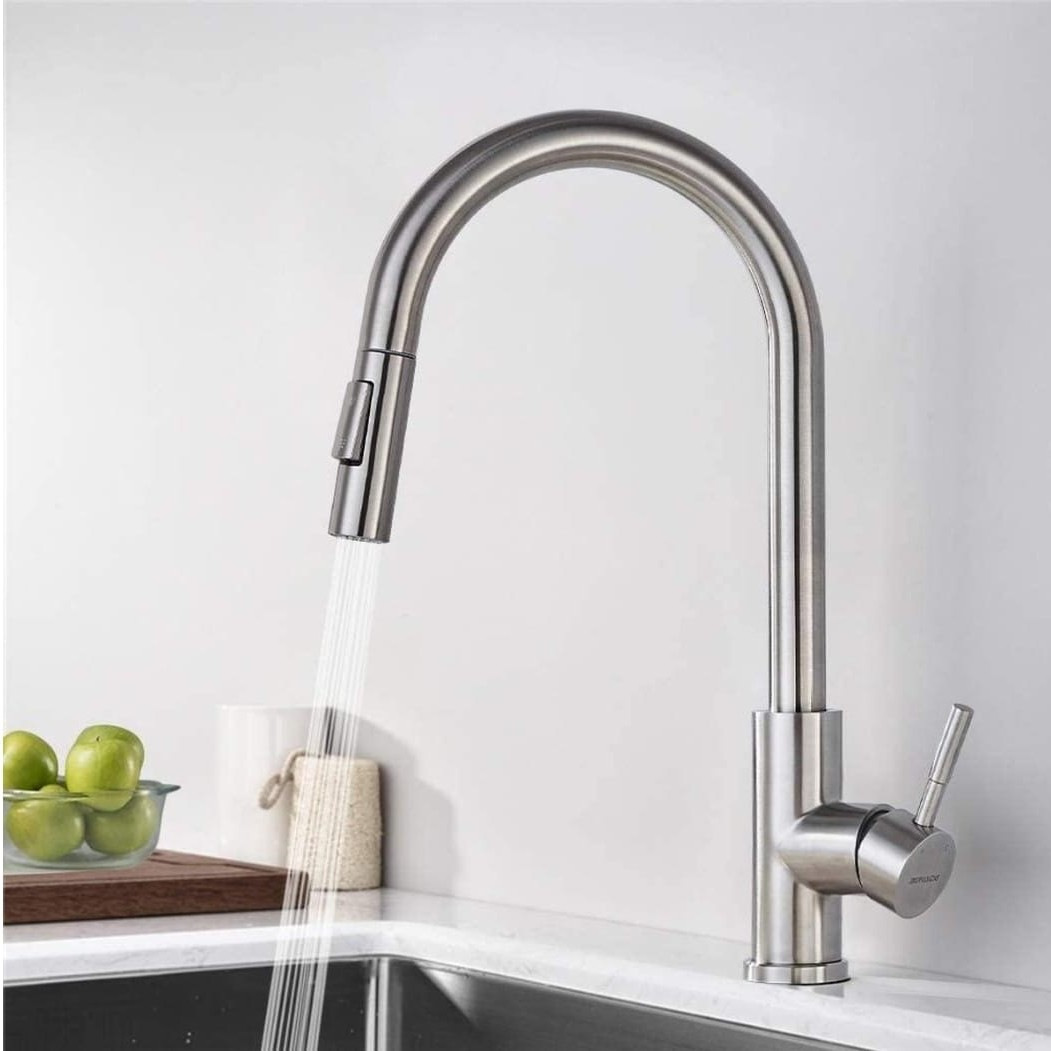 Grifos de cocina caliente y frío de acero inoxidable tipo extracción telescópico lavabo fregadero giratorio universal fábrica de agujero único al por mayor image 2