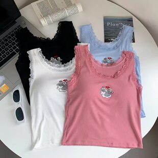 Cute cartoon lace base top with cups sleevless, with embroidery, lace dress