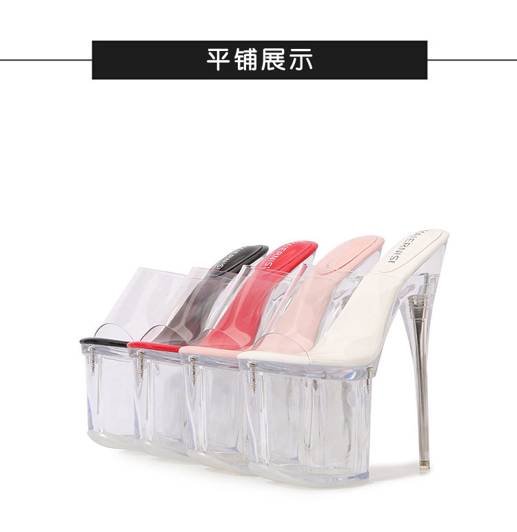 Sandal nữ cao gót siêu cao gót mảnh đế platform trong suốt mũi cá — Màu hồng, Màu trắng, Màu đen, Màu đỏ chi tiết 27