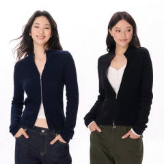 LEIYU LABS小立领宽松毛衣女秋2025年新款含羊毛保暖针织软糯外套