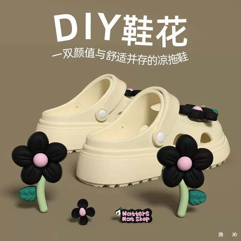 Женские сабо Мэри Джейн с милым цветочным принтом, новинка 2025 года, на толстой подошве, удобные летние закрытые уличные тапочки.