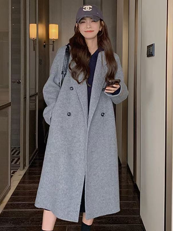 【高級ベビーキャメルウール】2025秋冬高級ベビーキャメルウール両面ウールコート シンプルで上品なロング丈レディース