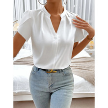M 41343 Mock neck solid puff sleeve chiffon top ����촿ɫ��