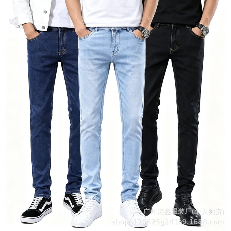 American and Mexican men's light blue stretch slim-fit skinny jeans, men's clothing wholesale cross-border