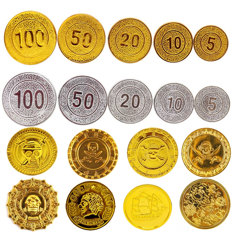 Игровые фишки «Пиратское золото»: 5, 10, 20, 50, 100 юаней, номинальная стоимость, бонусные очки, тематика «Пираты»