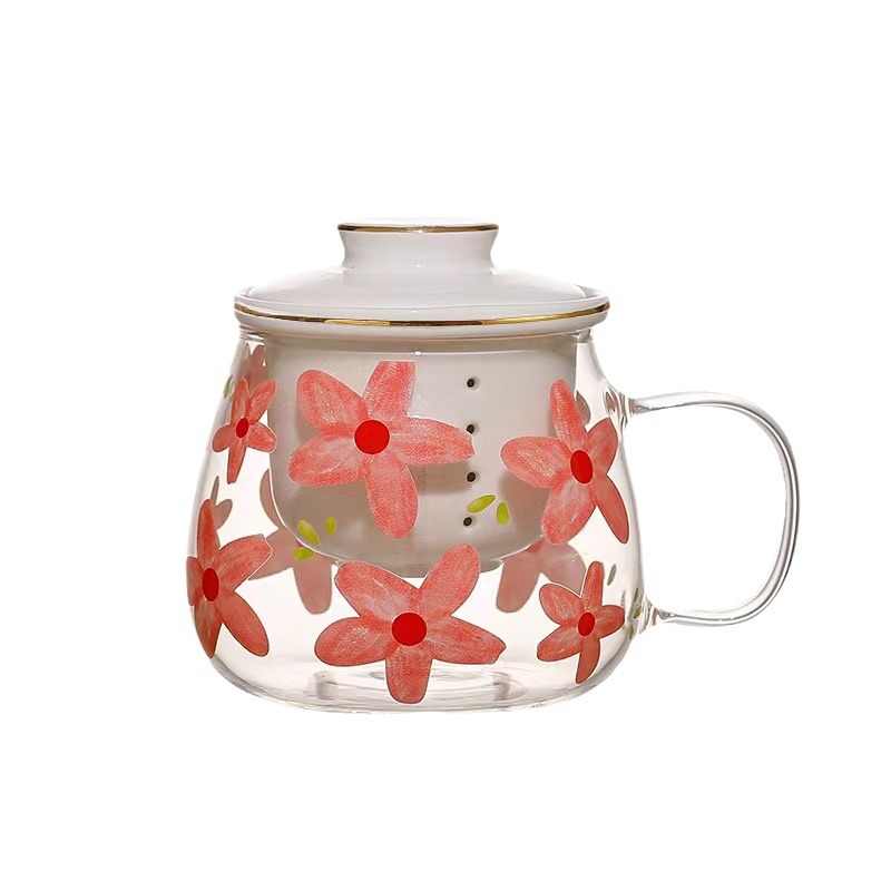 Corazón de niña creativa flor taza de té de vidrio de alto valor personal regalo de oficina taza de agua simple taza roja en línea