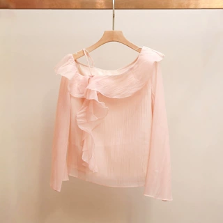 深圳南油高端女装夏季新款甜美优雅一字肩设计减龄高级感长袖衬衫
