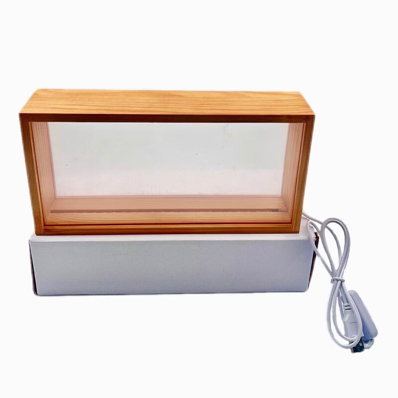 New hollow dried flower photo frame with light led light double-sided transparent glass frame creative three-dimensional wooden frame night light