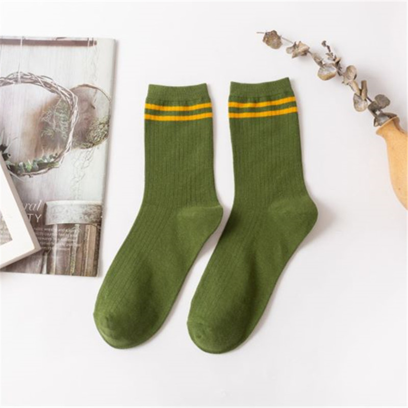 Otoño e Invierno rayas verticales calcetines de algodón de color sólido hombres y mujeres cordón media-pantorrilla longitud calcetines clásico casual cómodo calcetines de algodón peinado