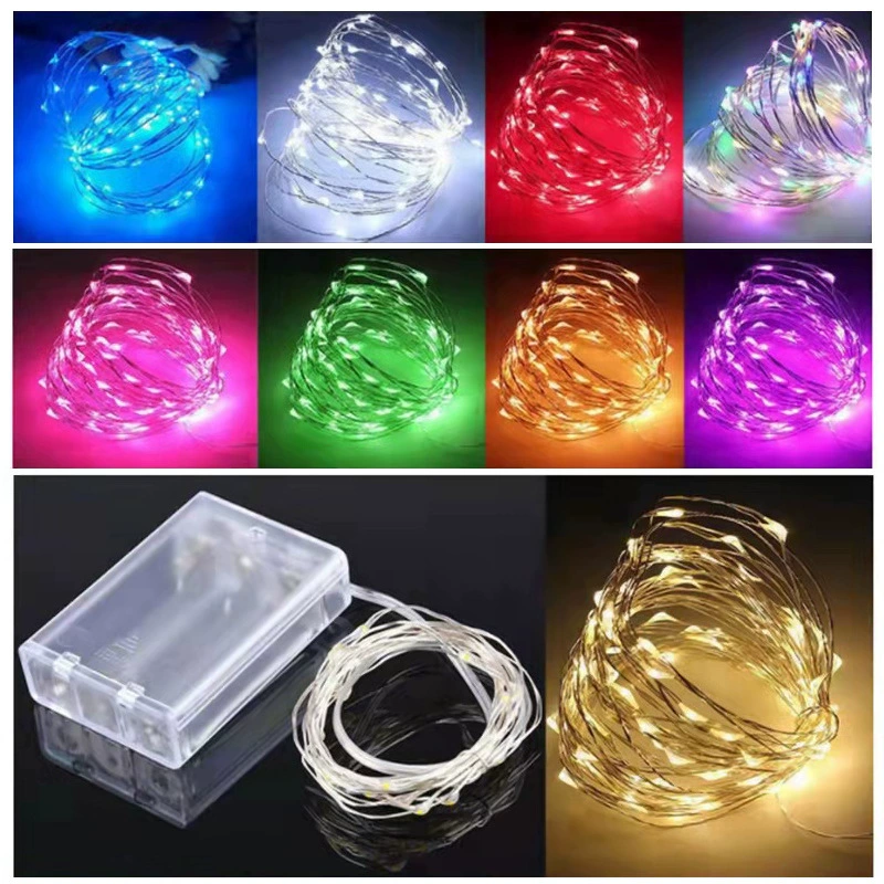Украшение рождественского подарка, светодиодная медная проволока, цветная световая гирлянда, батарейный отсек, романтическое предложение, цветочная упаковка, светильник из медной проволоки