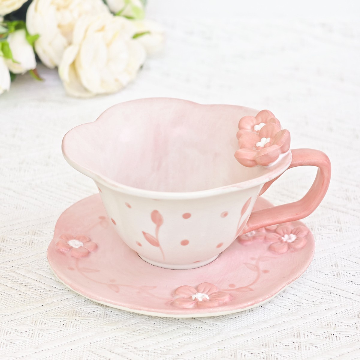 Hand Painted Ceramic Coffee Cup And Saucer Set For Tea Time_voghion.com