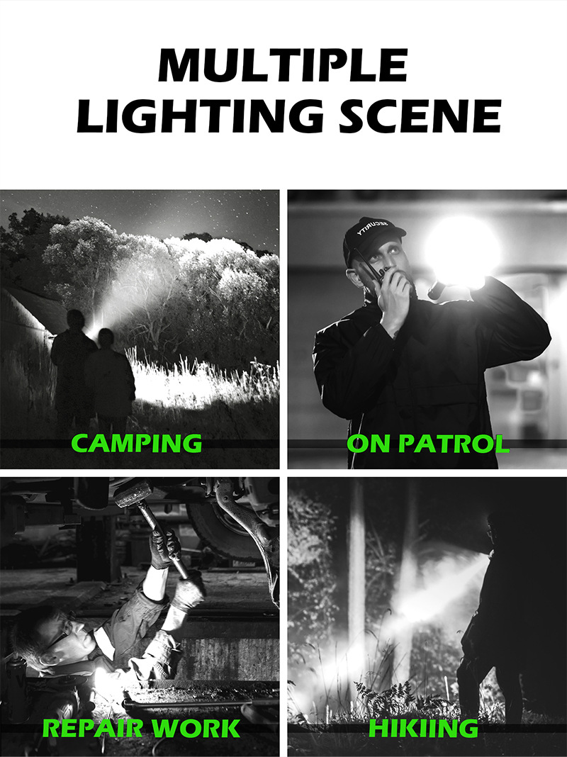 Super Bright Led Aluminum Alloy Flashlight, USB Rechargeable Spotlight with Zoom Function, Large Capacity Battery