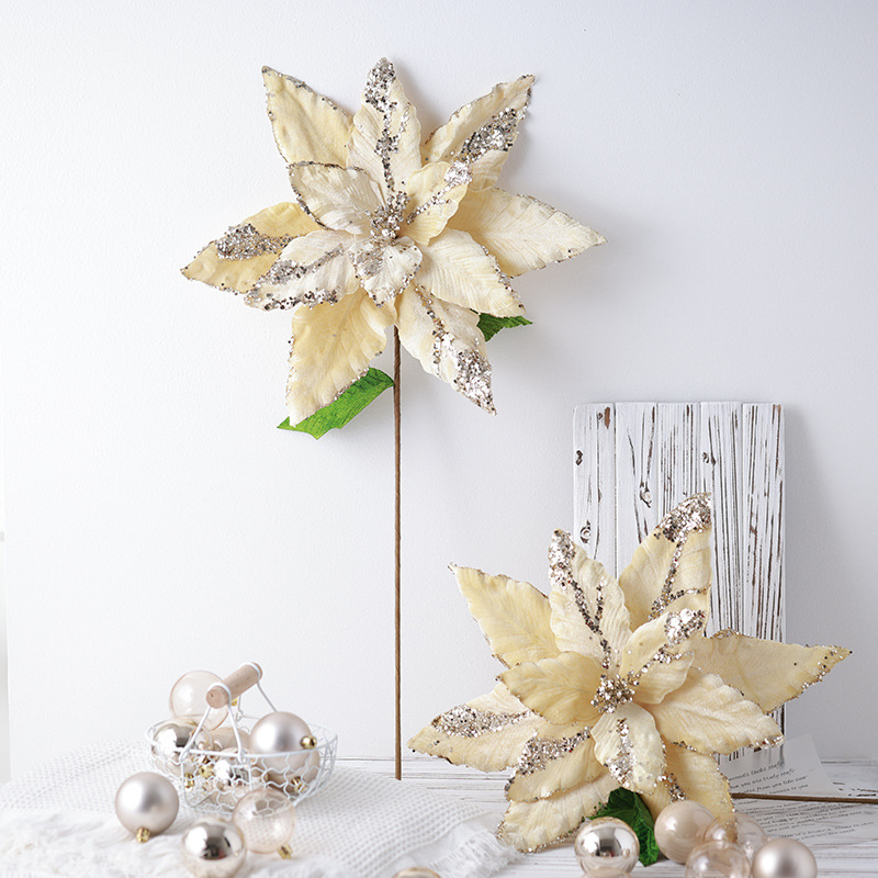 Nuevos productos transfronterizos Navidad flores de Navidad 40cm decoraciones de árbol de Navidad supergranos de alta calidad teñido fijo flores simuladas arreglos de flores