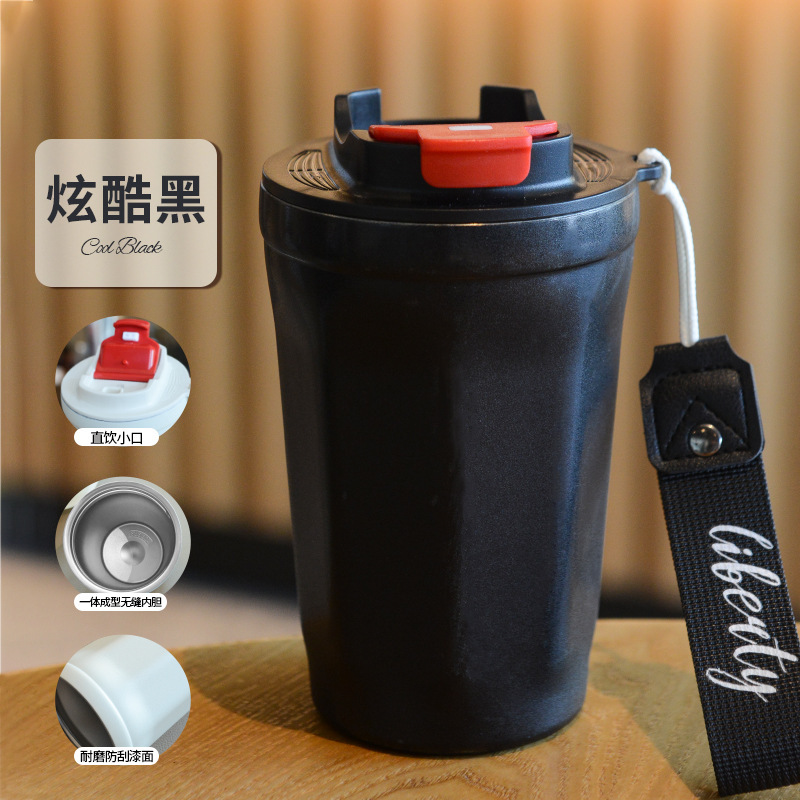 Taza de café 316 de doble capa de acero inoxidable aislado taza fría al aire libre taza de coque portátil red cuerda de elevación roja taza de coche