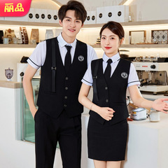 Short-sleeve shirt vest set, bar KTV billiard club workwear for men, hotel restaurant service uniform