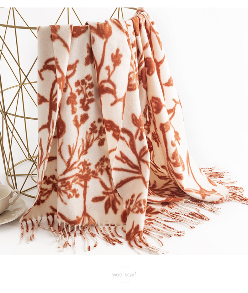 Nnew Cashmere Scarf Women's Cream Sweet Girl Style Autumn And Winter Printed Scarf Korean Version Korean Style Scarf Internet Famous Shawl_voghion.com
