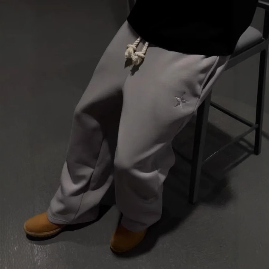 Cross-border European and American Fashion Brand High Street Double Waist Embroidered Pants Men's and Women's Fake Two-piece Pants Loose Wide-leg Casual Pants