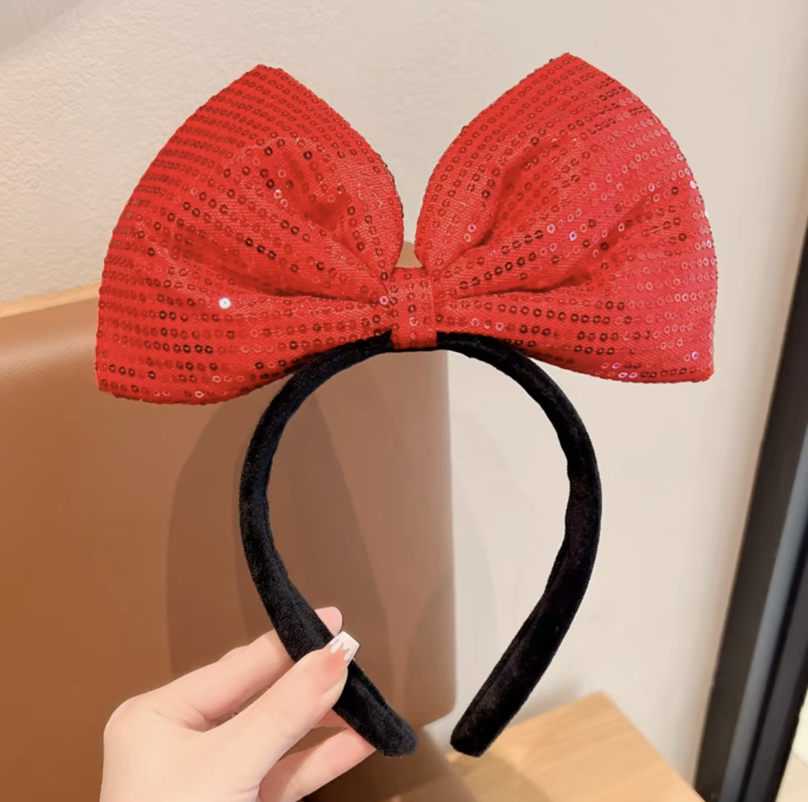 풀 스팽글 레드 리본 - 면 충전재 없음