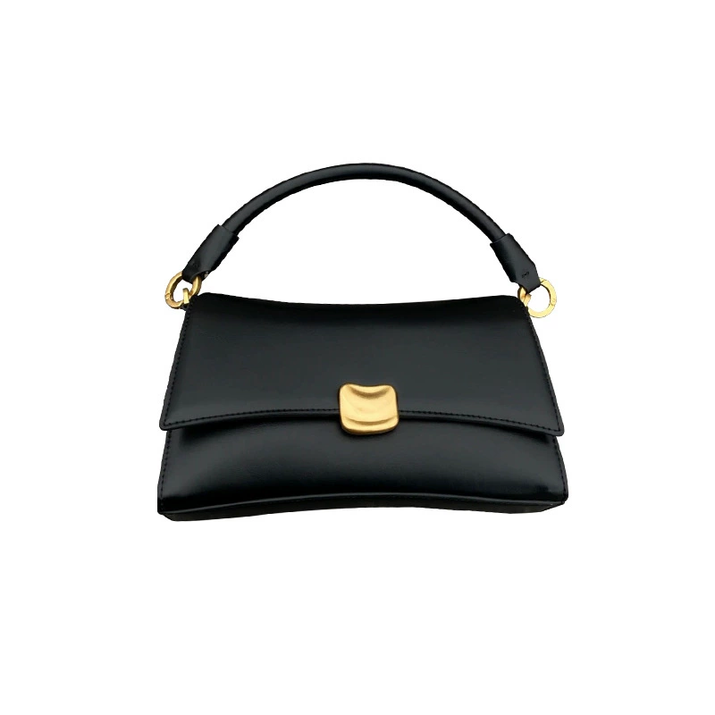 Shoulder Bag, black, structured design with gold hardware, compact 23×7×13 cm