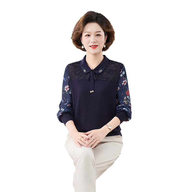 中年新款妈妈中老年衬衫秋装t恤上衣服长袖有领女士春秋装洋气质|undefined