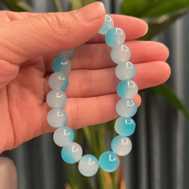 Ice transparent gradient bracelet 10mm two color soft finger bracelet student rosary hand held hand twist_voghion.com