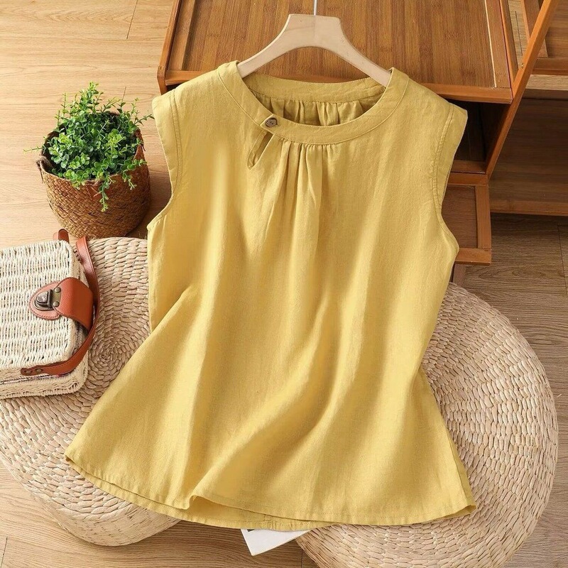 Chinese Style Summer Casual Cotton and Linen Women's T-Shirt New Style Loose and Versatile Large Size High-End Cotton and Linen Top Sleeveless Vest Chinese Style Summer Casual Cotton and Linen Women's T-Shirt New Style Loose and Versatile Large Size High-End Cotton and Linen Top Sleeveless Vest