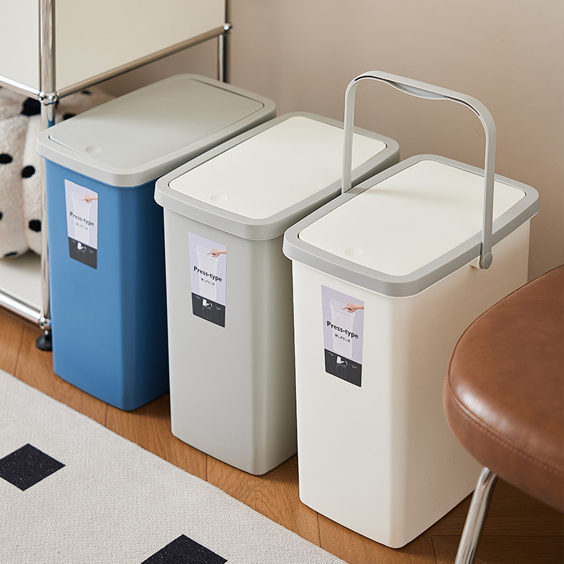 Narrow Gap Trash Can for Toilet Bathroom with Pop-Up Lid, Portable Ultra-Narrow Wastebasket for Home Use with Lid