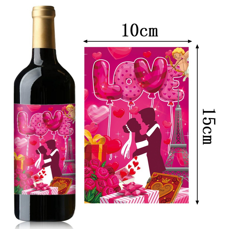 Suministros de decoración del día de San Valentín transfronterizos pegatinas de botellas de vino propuesta de matrimonio decoración de bodas pegatinas de rosas de amor