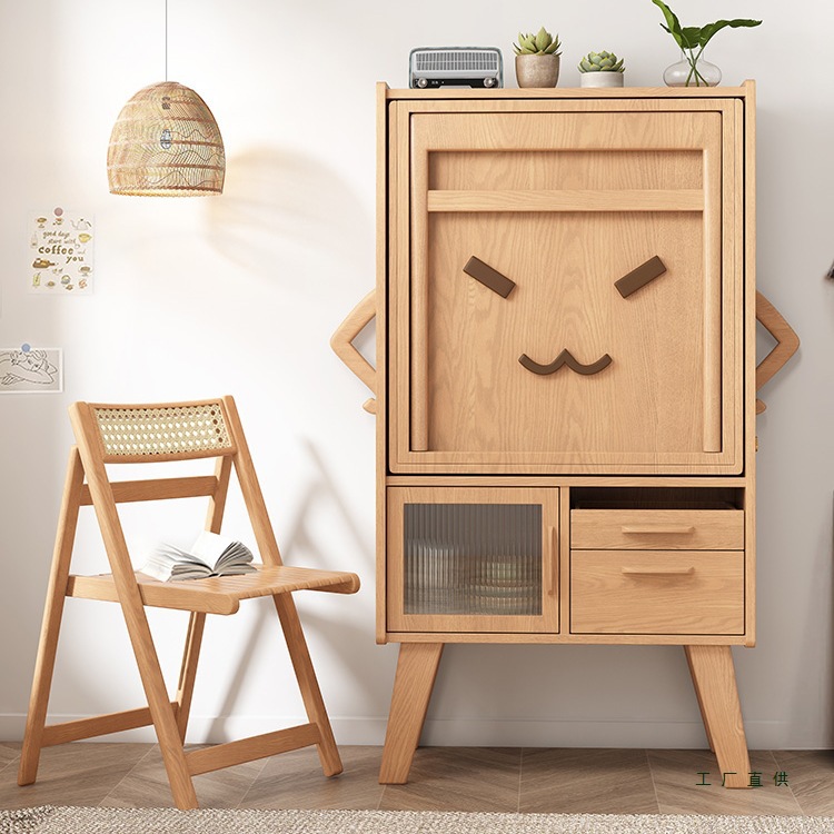 Household Small Apartment Retractable Dining Table Solid Wood Rectangular Dining Table Sideboard Integrated Folding Dining Table and Chair Combination