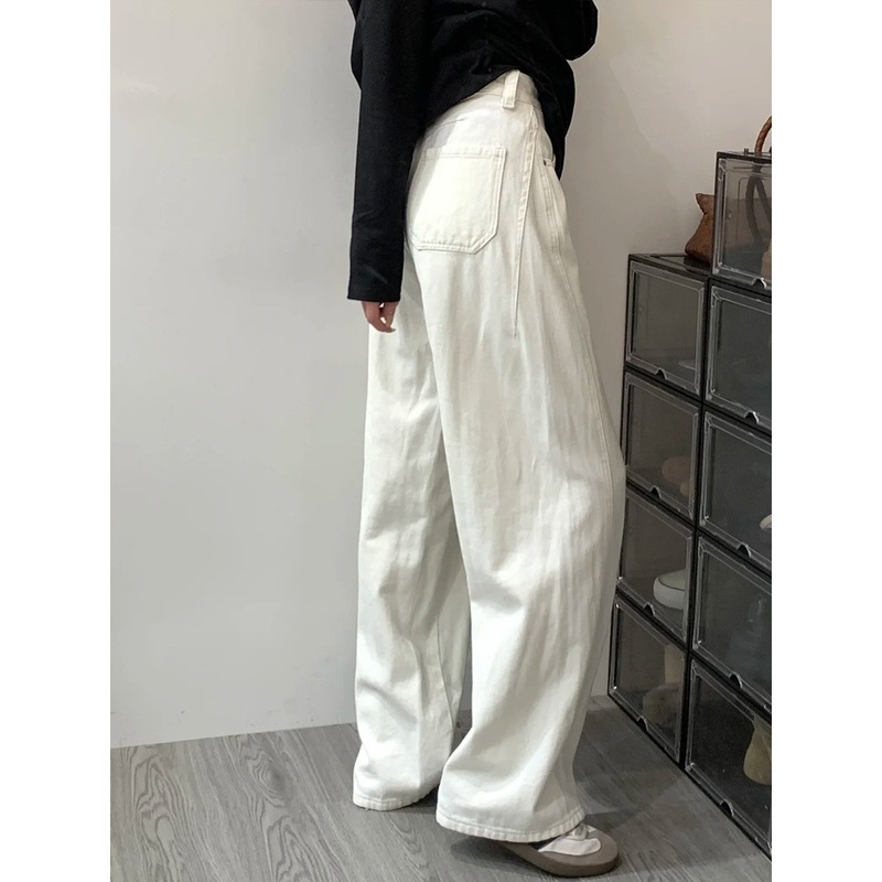 白パンツワイドレッグスモールソードパンツ2025新作ゆるい怠惰なスタイルライム型体型鎌パンツハイウエストジーンズ|undefined