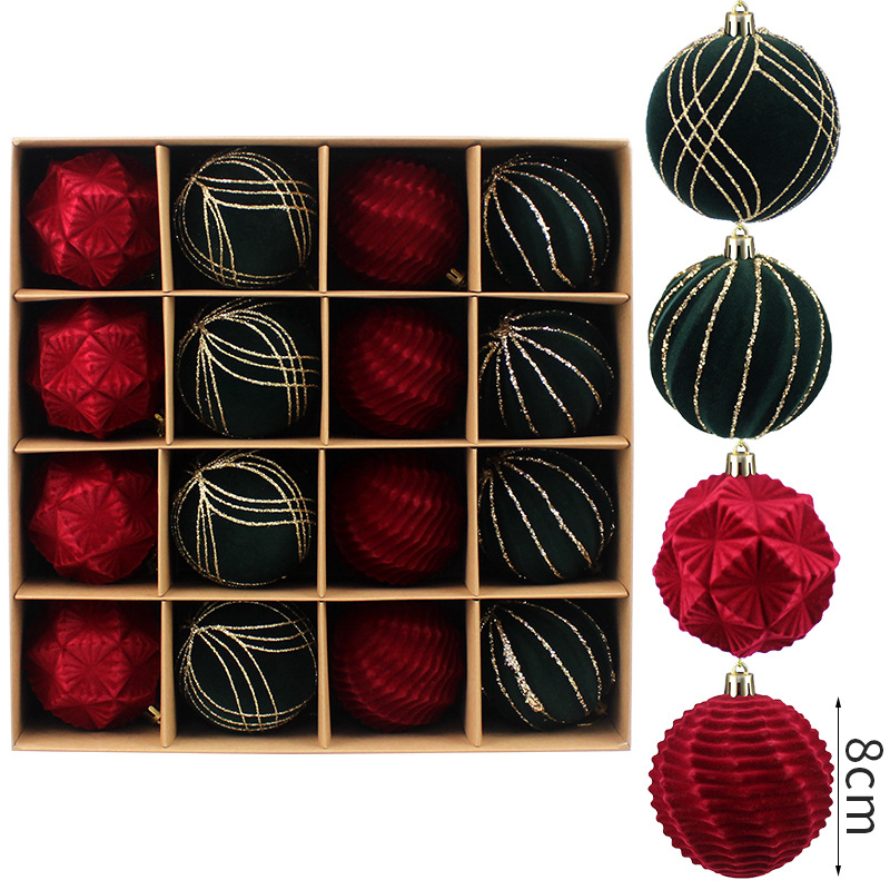 Bolas de Navidad flocado bolas de Navidad bolas de decoración de Navidad 8cm / 16pcs bolas de Navidad árbol de Navidad colgante de decoración de Navidad
